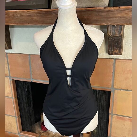 Laundry by Shelli Segal side cross-cross detail one-piece swimsuit, L! - Picture 1 of 9